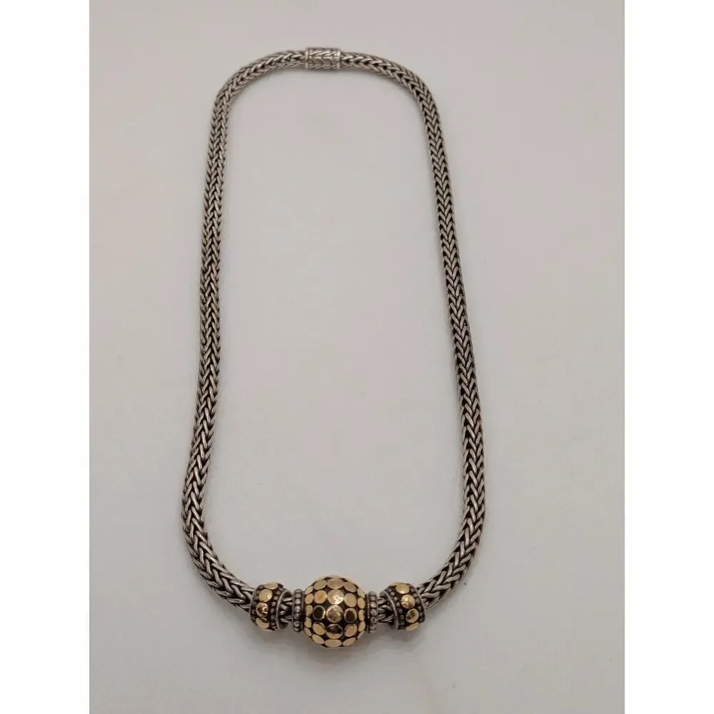 John Hardy Sterling Silver & 18kt. Gold Three Slide Dot Necklace 16" - Picture 7 of 8